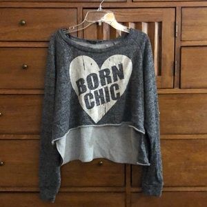 Cropped gray high low sweatshirt, “Born Chic” by Forever 21, size S